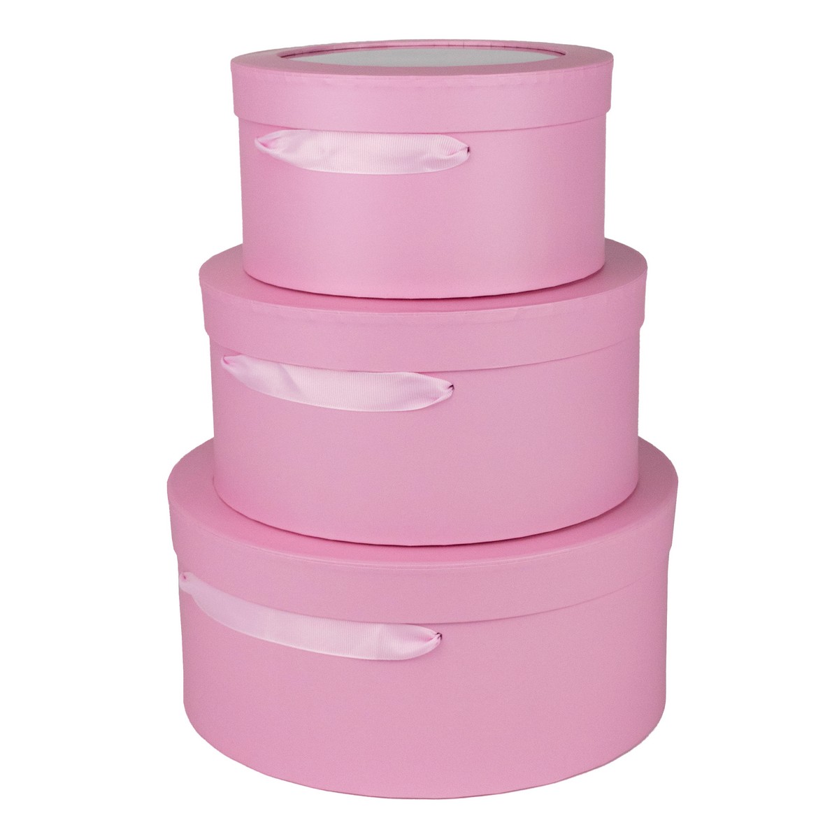 Набор коробок подарочных круглых 3шт., D26,5xH12см, розовый в интернет-магазине флористических аксессуаров Азалия Декор