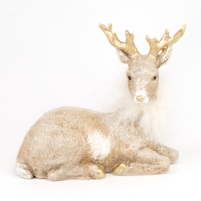 Сувенир Олень лежащий (полирезин), Н11х13х6,5см, шампань в интернет-магазине флористических аксессуаров Азалия Декор