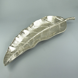 Блюдо Лист (металл), 48х19xH5см, серебряный в интернет-магазине флористических аксессуаров Азалия Декор