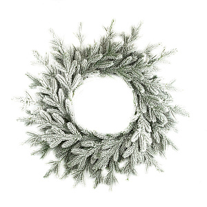 Венок рождественский Версальский  заснеженный (РЕ), D70см, белый в интернет-магазине флористических аксессуаров Азалия Декор