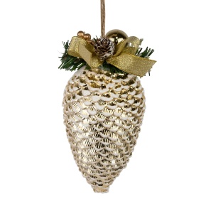 Украшение подвесное Шишка (пластик), H20,5х10cм, золотой в интернет-магазине флористических аксессуаров Азалия Декор