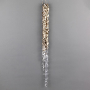 Украшение подвесное Сосулька с глиттером (пластик), 38см, прозрачный/шампань в интернет-магазине флористических аксессуаров Азалия Декор
