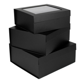 Набор коробок подарочных квадратных 3шт., 26,5х25,5хН11,2см, черный в интернет-магазине флористических аксессуаров Азалия Декор