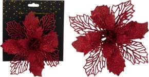 Пуансетия на прищепке с глиттером (пластик), 18х17х6см, в асс., красный в интернет-магазине флористических аксессуаров Азалия Декор