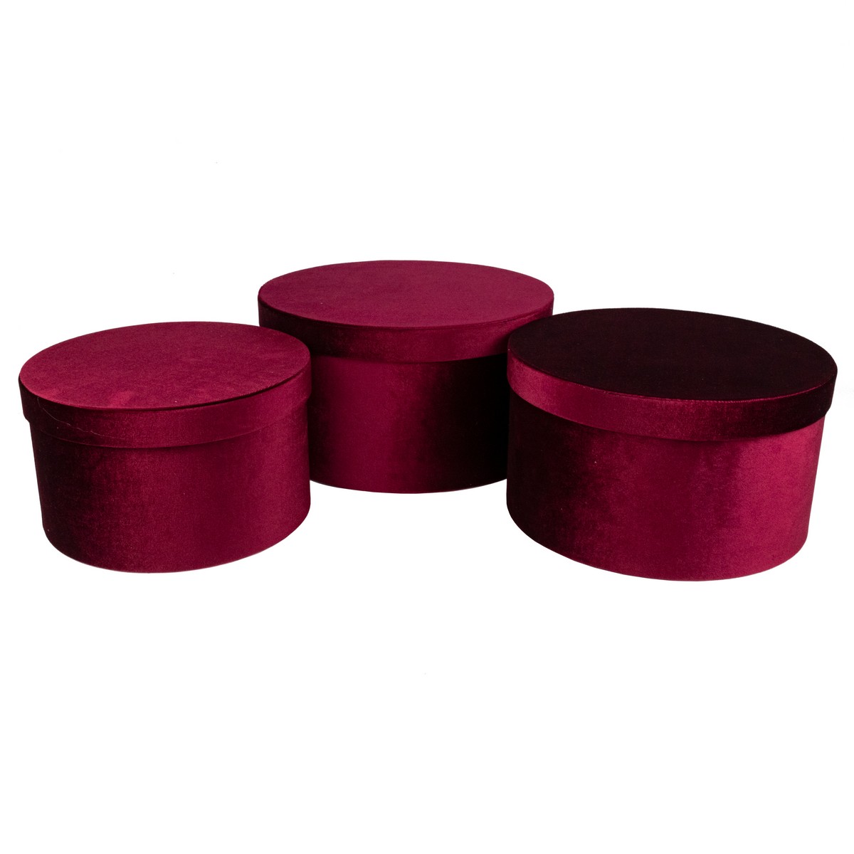 Набор коробок подарочных круглых 3шт, D29,7xH16 см, бордовый в интернет-магазине флористических аксессуаров Азалия Декор