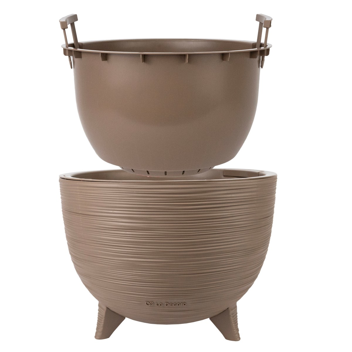 Кашпо на ножках со вставкой Ля Декоро (пластик), D32xH24см, 9,8л, коричневый в интернет-магазине флористических аксессуаров Азалия Декор