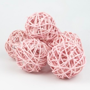 Набор шаров плетеных (ротанг) 6шт., D8см, пастельно-розовый в интернет-магазине флористических аксессуаров Азалия Декор