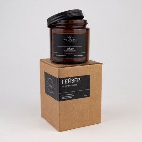 Свеча в банке с крышкой ароматическая Гейзер (соевый воск), H7,5xD6см, коричневый в интернет-магазине флористических аксессуаров Азалия Декор