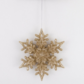Украшение подвесное Снежинка с глиттером (пластик), 11см, шампань в интернет-магазине флористических аксессуаров Азалия Декор
