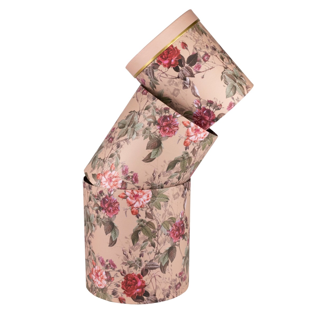 Набор коробок круглых Цветы 3шт, D24хH23,5см, розовый в интернет-магазине флористических аксессуаров Азалия Декор