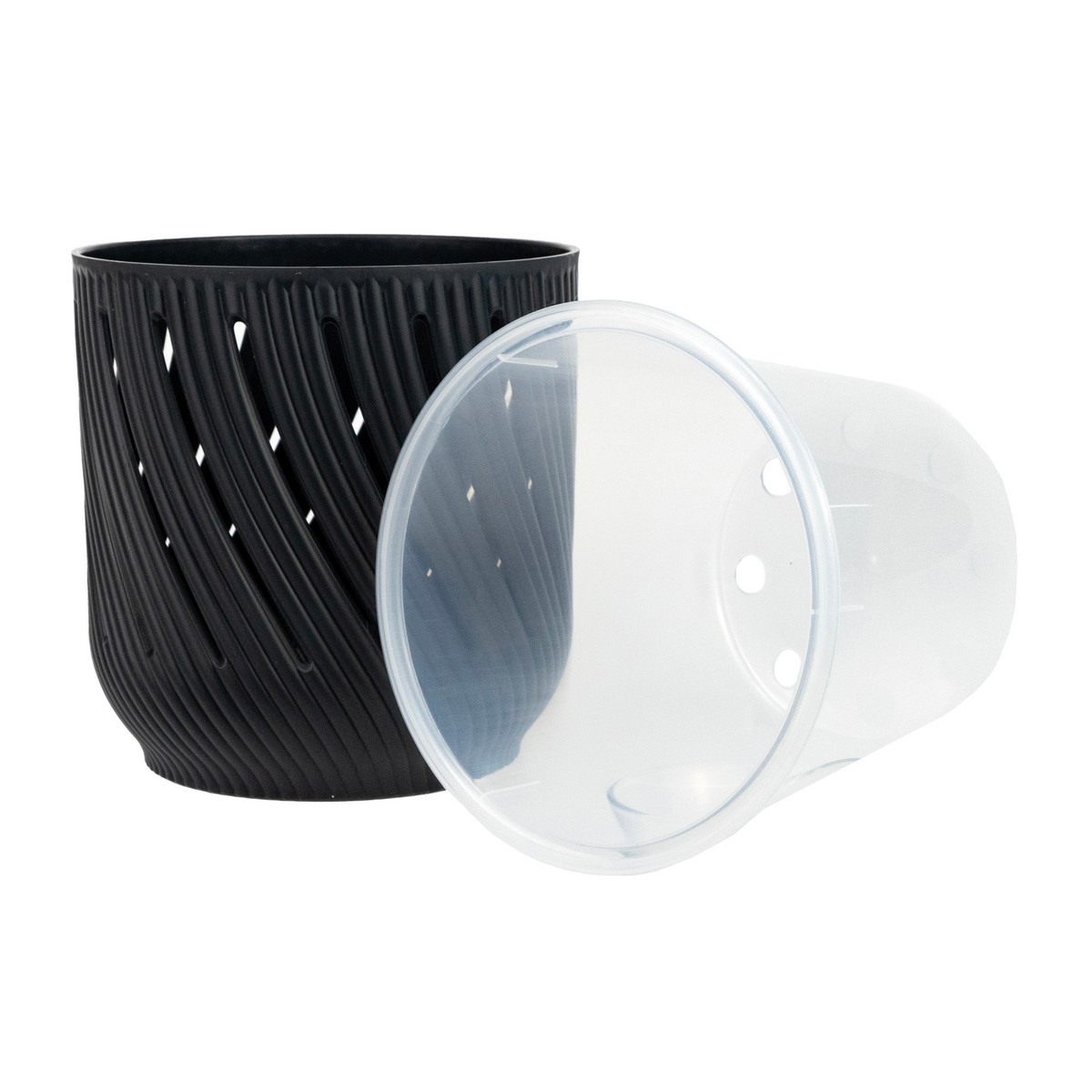 Кашпо Флер со вставкой (пластик), D17xH17,5см, 3,1л, антрацитовый в интернет-магазине флористических аксессуаров Азалия Декор