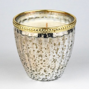 Свеча в стакане с ароматом Ванильная карамель (стекло), H10xD10,5см, серебряный в интернет-магазине флористических аксессуаров Азалия Декор