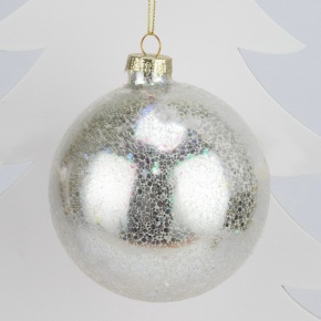 Украшение подвесное Шар (стекло), D10см, серебряный в интернет-магазине флористических аксессуаров Азалия Декор