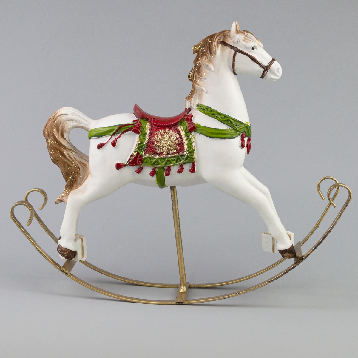 Сувенир Лошадка (полирезин), H23x25x7см, белый/красный в интернет-магазине флористических аксессуаров Азалия Декор
