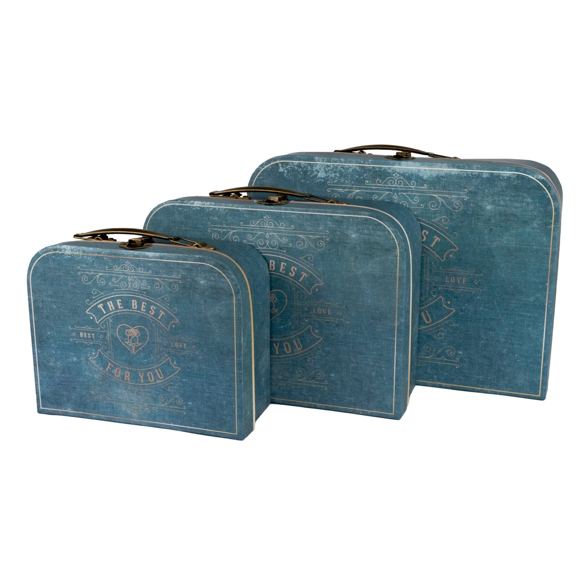Набор коробок подарочных Чемодан 3шт., 30,2х21,9хH9,5см, синий в интернет-магазине флористических аксессуаров Азалия Декор