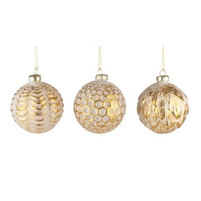 Украшение подвесное Шар (стекло), D8см, в асс., белый/золотой в интернет-магазине флористических аксессуаров Азалия Декор