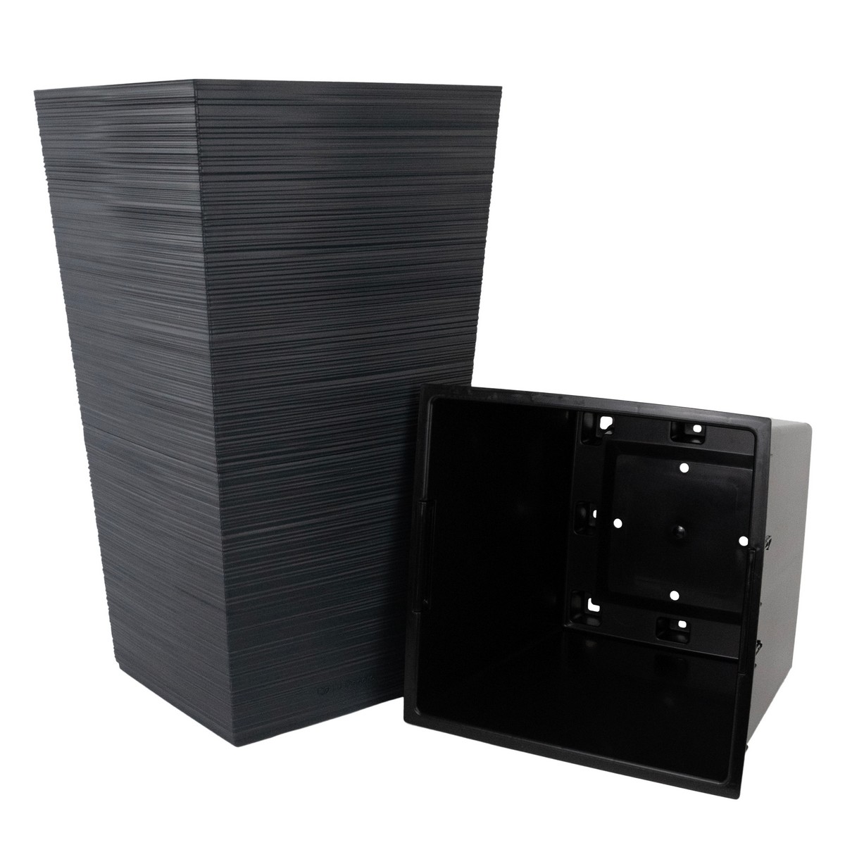 Кашпо квадратное со вставкой Ля Декоро (пластик), 37х37xH68см, 34,5л, антрацитовый в интернет-магазине флористических аксессуаров Азалия Декор