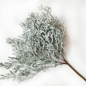Ветка Туи с глиттером на вставке, H20см, серебряный в интернет-магазине флористических аксессуаров Азалия Декор