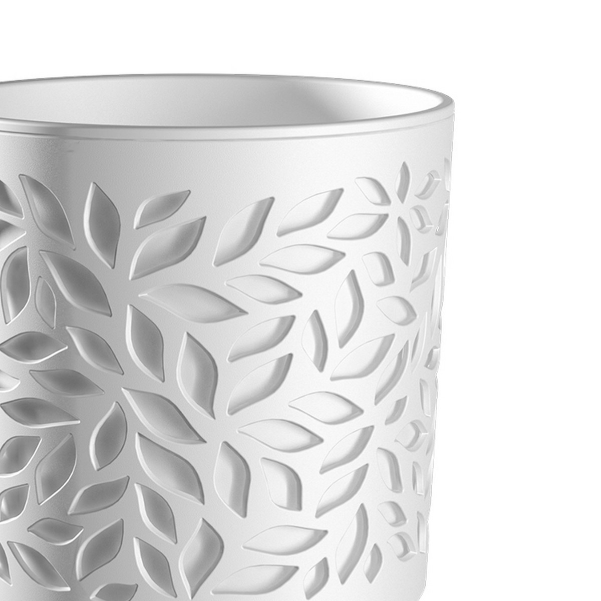Кашпо со вставкой Листья (пластик), D13xH13,5см, 1,25л, бел. в интернет-магазине флористических аксессуаров Азалия Декор