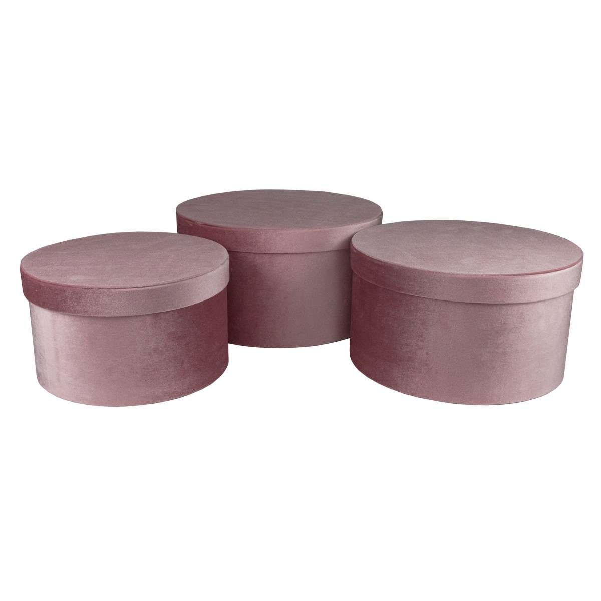Набор коробок подарочных круглых  3шт, D29,7xH16 см, нежно-розовый в интернет-магазине флористических аксессуаров Азалия Декор