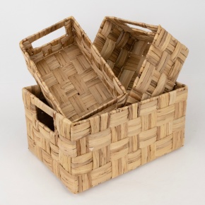 Набор ящиков плетеных 3шт. (растительный материал), 35х25xH18см, натуральный в интернет-магазине флористических аксессуаров Азалия Декор
