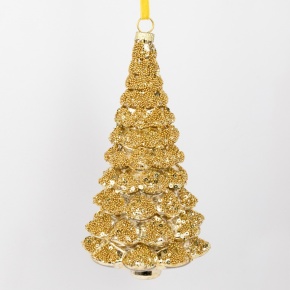 Украшение подвесное Елочка (стекло), Н18х10х10см, золотой в интернет-магазине флористических аксессуаров Азалия Декор