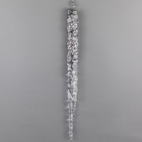 Украшение подвесное Сосулька с глиттером (пластик), 38см, прозрачный/серый в интернет-магазине флористических аксессуаров Азалия Декор