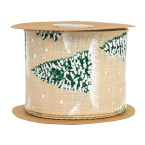 Лента Елочки (полиэстер), 63 мм 5 м, натуральный/зеленый в интернет-магазине флористических аксессуаров Азалия Декор