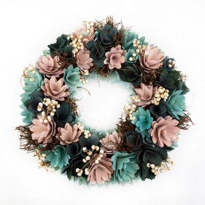 Венок весенний, D35см, зеленый/розовый в интернет-магазине флористических аксессуаров Азалия Декор