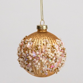 Украшение подвесное Шар со стразами (стекло), D8см, золотой в интернет-магазине флористических аксессуаров Азалия Декор