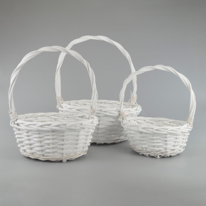 Набор корзин плетеных 3шт. (ива), D31x13,5xH36см, белый в интернет-магазине флористических аксессуаров Азалия Декор