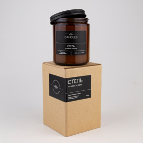 Свеча в банке с крышкой ароматическая Степь (соевый воск), H9,5xD7,5см, коричневый в интернет-магазине флористических аксессуаров Азалия Декор