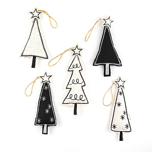 Украшение подвесное Елочка, H17х8см, в асс., белый/черный в интернет-магазине флористических аксессуаров Азалия Декор