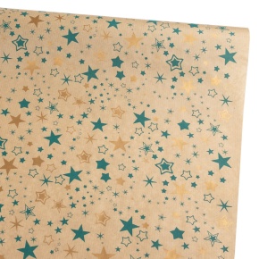 Бумага упаковочная крафт Звезды 40гр, 72 см 10 м, натуральный/изумрудный в интернет-магазине флористических аксессуаров Азалия Декор