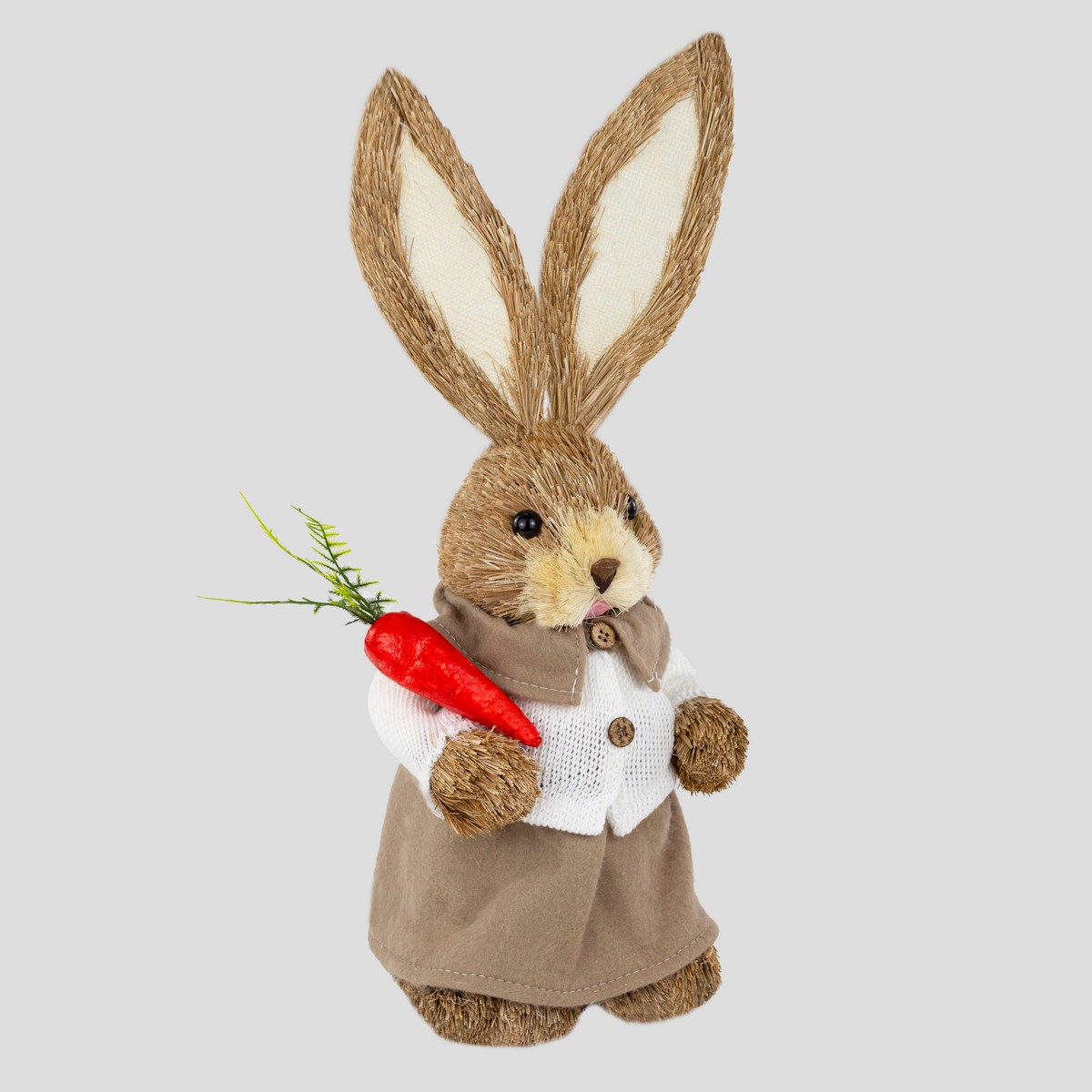 Сувенир Заяц Мальчик/Девочка (пенопласт/трава), H45см, в асс., коричневый в интернет-магазине флористических аксессуаров Азалия Декор