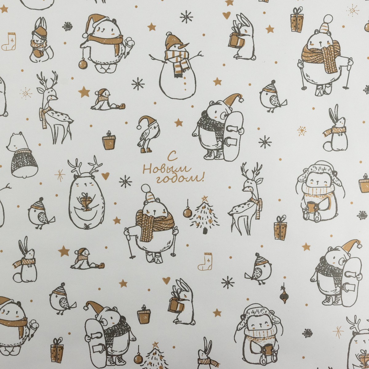 Бумага упаковочная крафт Деревенька 60гр, 72 см 10 м, белый/золотой в интернет-магазине флористических аксессуаров Азалия Декор