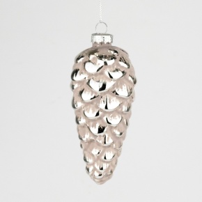 Украшение подвесное Шишка (стекло), 13х6см, серый/серебряный в интернет-магазине флористических аксессуаров Азалия Декор