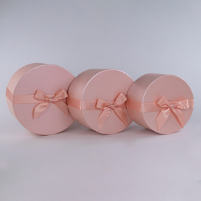 Набор коробок подарочных круглых 3шт. (картон), D21,5xH12см, розовый в интернет-магазине флористических аксессуаров Азалия Декор