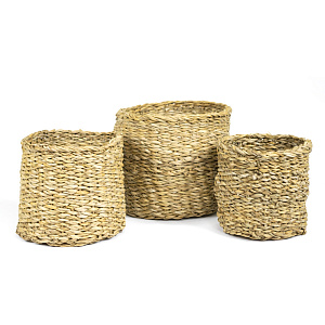 Набор кашпо плетеных 3шт. (растительный материал),  D25xH20см, натуральный в интернет-магазине флористических аксессуаров Азалия Декор