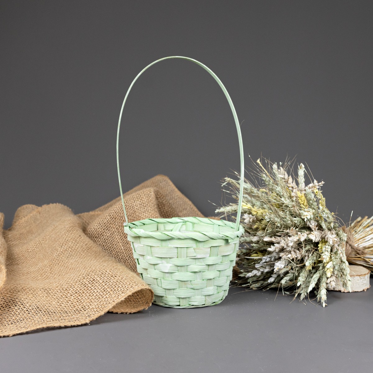 Корзина плетеная (бамбук), D15х9хH31см, зеленый в интернет-магазине флористических аксессуаров Азалия Декор