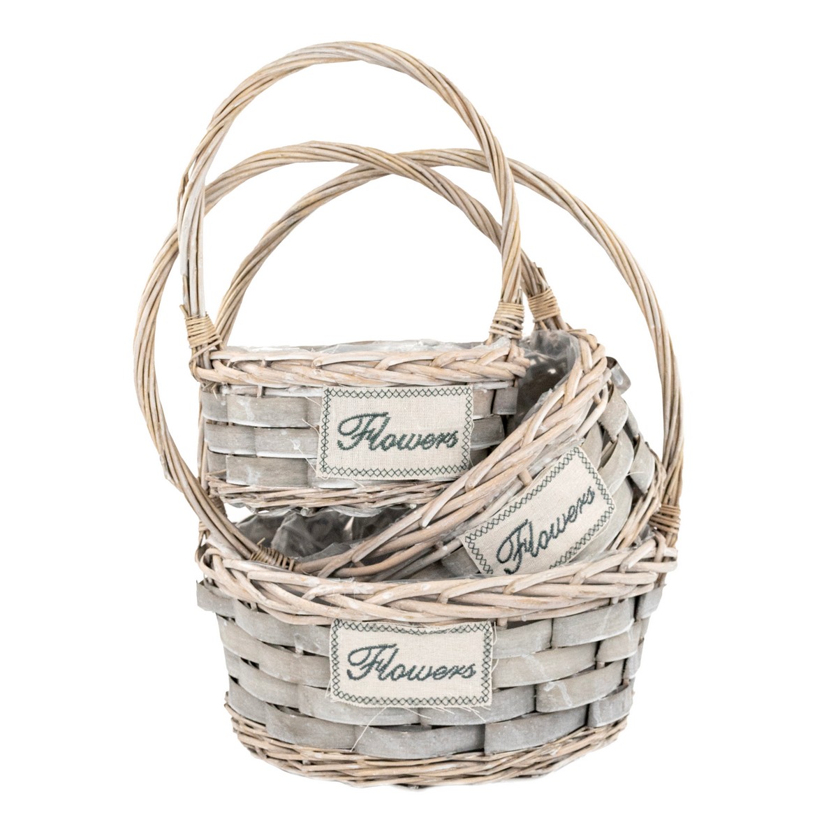 Набор корзин плетеных 3шт. (ива), D35x14xH42см, серый в интернет-магазине флористических аксессуаров Азалия Декор