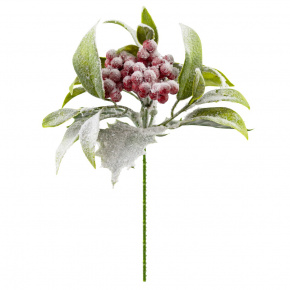 Ветка с ягодами заснеженная, 20см, зеленый/красный в интернет-магазине флористических аксессуаров Азалия Декор