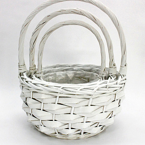 Набор корзин плетеных 3шт. (ива), D31x17xH38см, белый в интернет-магазине флористических аксессуаров Азалия Декор