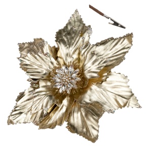 Пуансетия с глиттером на прищепке, D25см, шампань в интернет-магазине флористических аксессуаров Азалия Декор