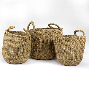 Набор кашпо плетеных 3шт. (растительный материал), D40xH35см, натуральный в интернет-магазине флористических аксессуаров Азалия Декор
