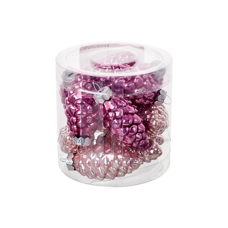 Набор украшений Шишки 12шт. в тубе (стекло), 5см, микс роз./тем.-роз. в интернет-магазине флористических аксессуаров Азалия Декор