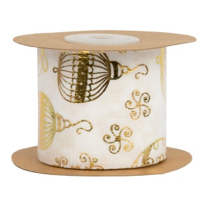 Лента Шары (полиэстер), 50 мм 5м, белый/золотой в интернет-магазине флористических аксессуаров Азалия Декор