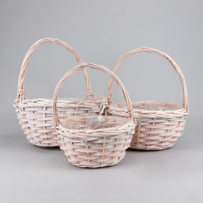 Набор корзин плетеных 3шт. (ива), D32x15xH35см, отбеленый/розовый/зеленый в интернет-магазине флористических аксессуаров Азалия Декор