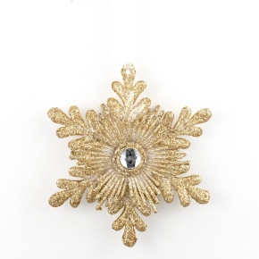 Украшение подвесное Снежинка с глиттером (пластик), 14см, шампань в интернет-магазине флористических аксессуаров Азалия Декор