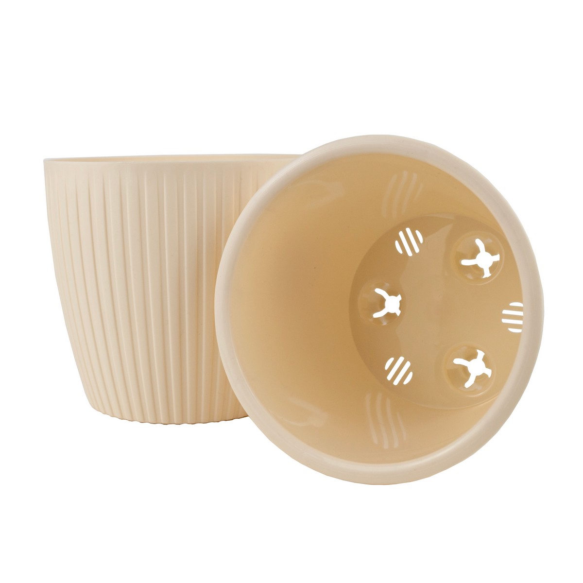 Кашпо со вставкой Эви (пластик), D14xH12,8см, 1,5л, кремовый в интернет-магазине флористических аксессуаров Азалия Декор